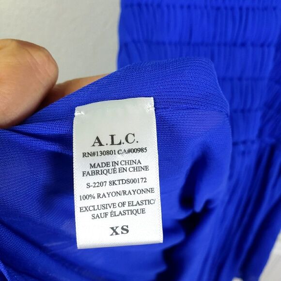 A.L.C. NWT Luna Colbat Blue Smocked Pleated V-Neck Draped Mini Dress Size XS - Picture 13 of 13
